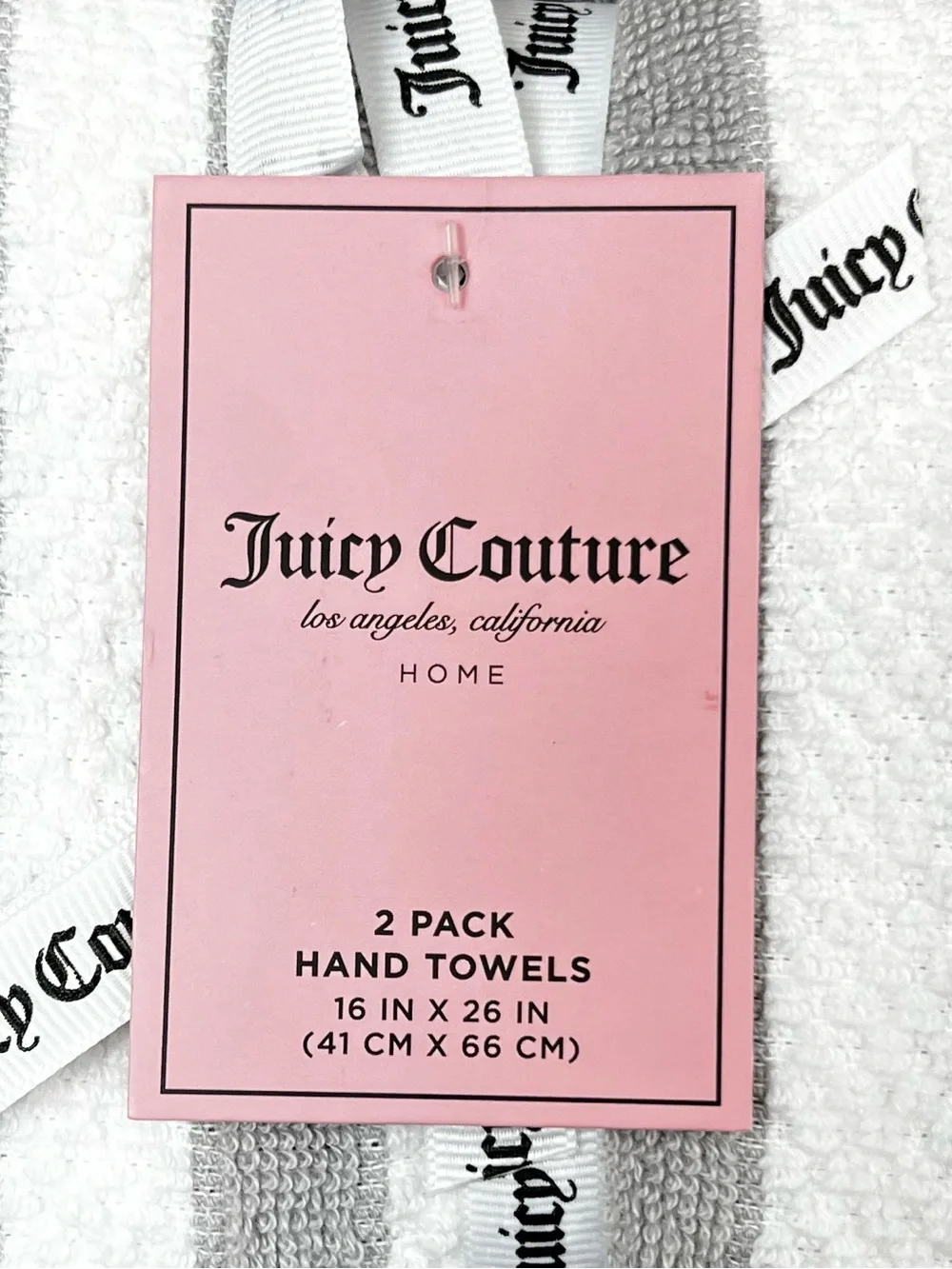 Juicy Couture - ‘Pink & Gray stripes’ Bath towel set. NWT. Firm!